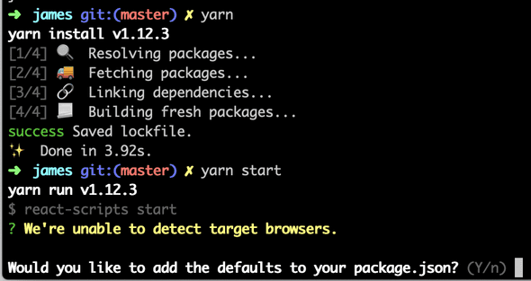 screenshot of command line showing unable to detect target browsers