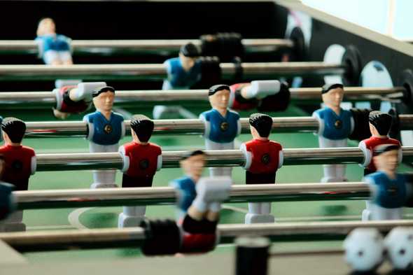 Close up of foosball table